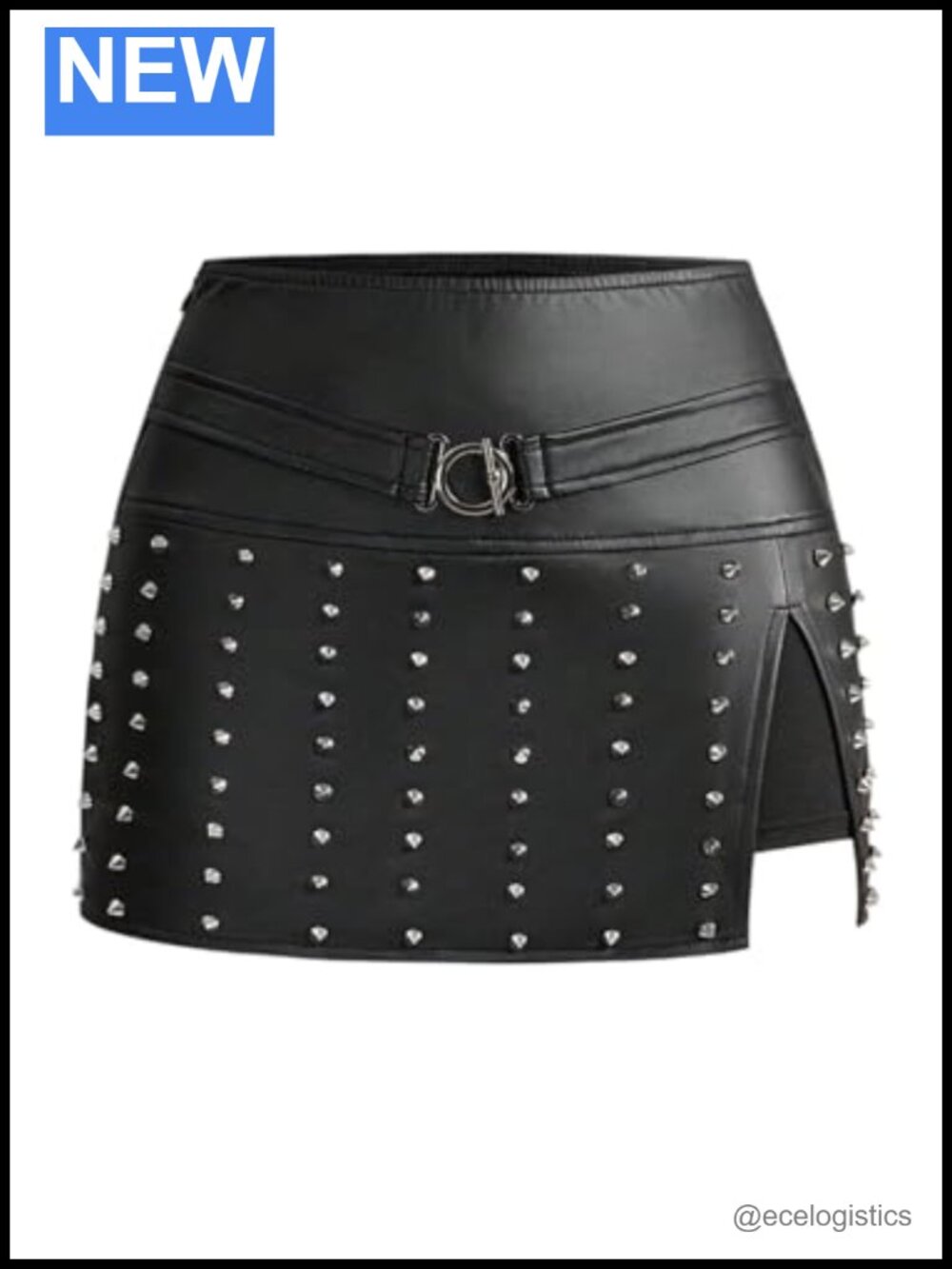 PU Leather Rivet Low Rise Slit Bodycon Skirt Night Out